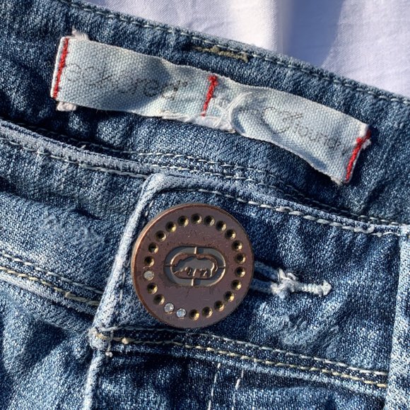 Eckored Denim Riveted Capri Large Cuff Red Seem Jeans Distressed - Picture 13 of 15